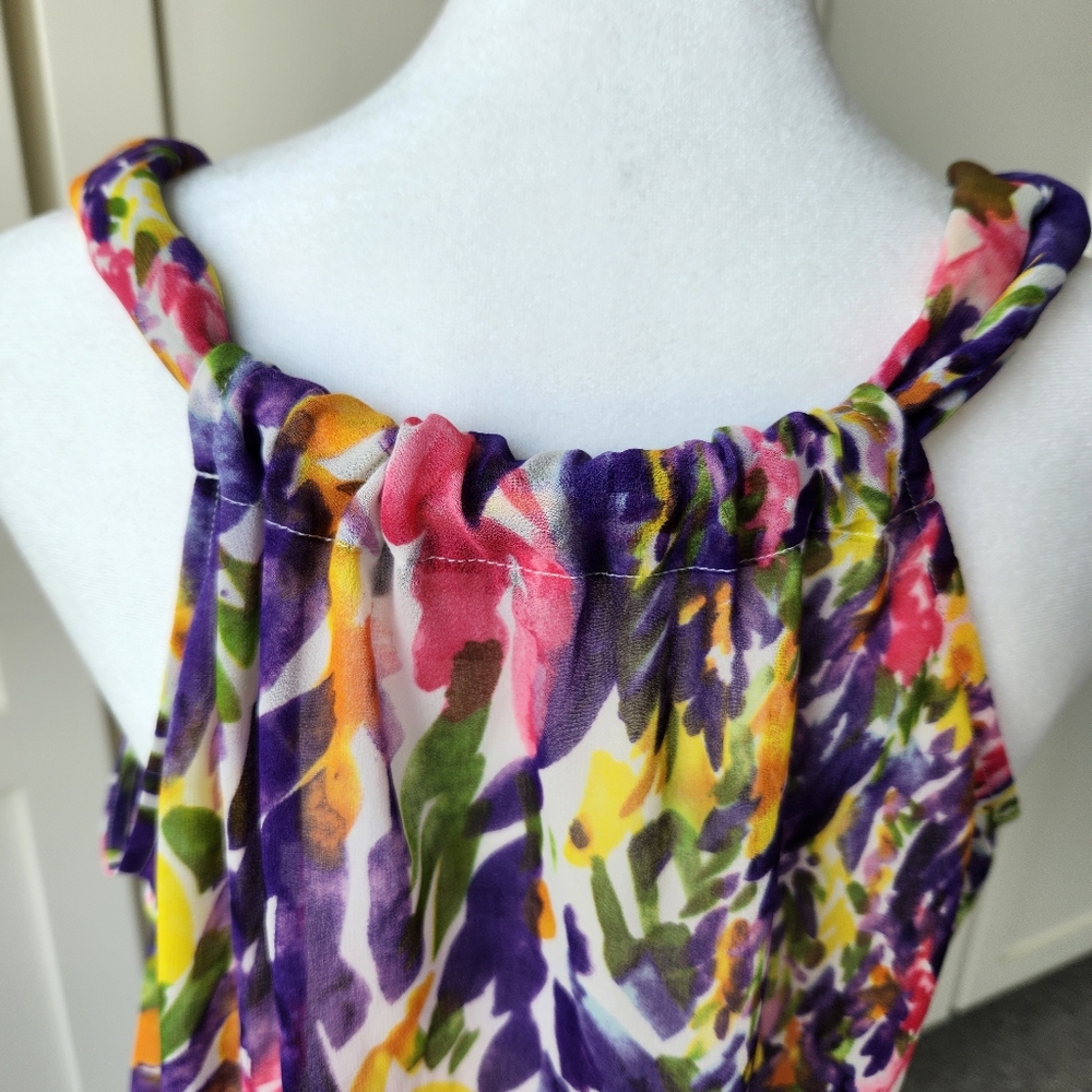 Cabi Pretty Summer Floral Sheer Blouse Faux Wrap Sleeveless Tank Top Small - Picture 8 of 16